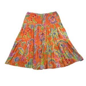 Lauren Ralph Lauren Womens LRL Orange Floral Print Skirt Size L 100% Cotton